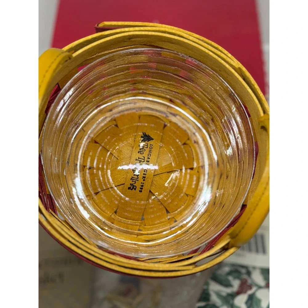 VTG Longaberger Peppermint Basket Red Yellow Tree Trimming 1999 Christmas Holida